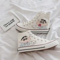 2021春季新款高帮蜡笔小新帆布鞋联名手绘日系学生休闲涂鸦ins潮 小新你好-无赠品 35