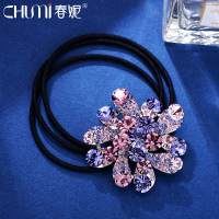 轻奢花朵精致皮筋女扎头韩版时尚皮套闪耀水钻头绳小清新百搭发圈 紫罗兰