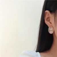 复古巴洛克大气气质椭圆形珍珠水晶耳钉闪耀串珠水晶耳环耳饰女