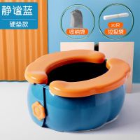 儿童外出折叠马桶携带便携式车载小孩尿壶尿盆男女宝宝旅行坐便器 蓝色+收纳袋+20个清洁袋 一代基础硬垫款