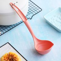 竹纤维大汤勺厨房烹饪勺 挂壁加深V型导流家用粥勺厨房用具 1813绯红 一条