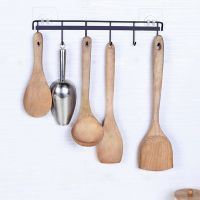 免打孔挂杆壁挂式挂钩架厨房置物架锅铲勺挂架抹布架浴室毛巾架 白色