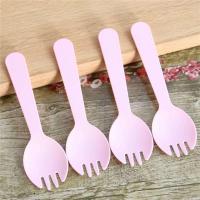 一次性勺叉子叉勺甜品外卖饭冰激凌布丁小勺儿童餐具塑料散装批发 粉色 500个