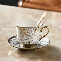镀金陶瓷咖啡杯套装4件套简约日式现代轻奢时尚家用客厅茶具茶杯 金杯 1杯碟1金勺 220ml