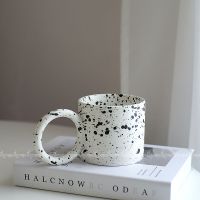 ins圆环大耳朵泼墨陶瓷马克杯咖啡杯北欧简约墨点杯子情侣水杯 黑白泼墨