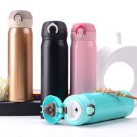 304不锈钢卡通保温杯韩版男女式学生可爱儿童子弹头大容量真空杯 弹跳杯颜色随机发