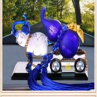 新款汽车摆件葫芦香水座车载大象摆件貔貅葫芦香水座车上水晶摆件 吉象拉车[蓝色]