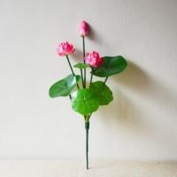 佛前供花仿真小荷花莲花客厅插花装饰花供佛假花仿真花摆件 单支玫粉(2花头1花苞5片叶)