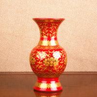 唐彩陶瓷花瓶家用供奉莲花花瓶插花佛堂供佛客厅菩萨净瓶摆件 6英寸真金红色/支