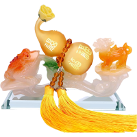 汽车香水车载车内金蝉麒麟貔貅如意葫芦摆件香水装饰品创意用品 站麒麟如意 黄色葫芦