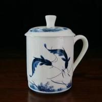 景德镇茶杯陶瓷带盖马克杯家用大容量办公室水杯骨瓷茶杯个人杯子 小 年年有余[全场支持定制]