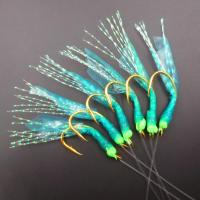 仿生串钩钓组飞蝇线组套装翘嘴虾皮路亚亮片鱼皮白条鲈鱼海竿海钓 特价绿皮6钩 5付装[无铅坠] 6号