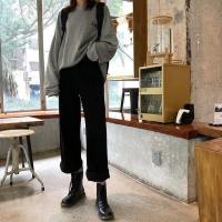 秋季新款高腰显瘦百搭复古破洞牛仔裤女宽松直筒阔腿老爹长裤子潮 黑色常规款 2XL