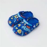 新款卡通洞洞鞋3-10岁男女童凉鞋柔软包头鞋凉拖两用舒适防滑拖鞋 蓝色 24-25码/15.5厘米内长
