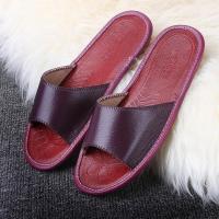 (全真皮)韩国情侣家居拖鞋室内地板真皮拖鞋防滑防臭凉拖鞋男 紫色 240适合(34码-35码)