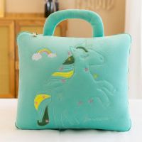 汽车抱枕被子两用沙发办公室午睡枕头被折叠空调被多功能车载靠枕 绿色独角兽 抱枕+毯子80cm*1m