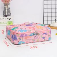 -平饭盒袋防水长方形餐盒保温分格餐盘包双手提袋子学生四格五格 小码 牛津布-枣红色