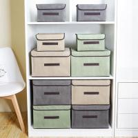 INS北欧风仿麻无纺布艺可折叠衣物收纳箱亚麻色带盖收纳整理盒 /收纳盒*[hui北欧灰]* +小号1个[25*16*19