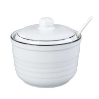 猪油罐调料盒瓶陶瓷北欧调味罐套装大号厨房用品盐罐辣椒油罐油壶 纯白黑边 5.2寸 500ML 配勺子