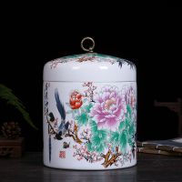 景德镇装米桶家用米缸5斤10斤陶瓷带盖小号面缸防潮虫油缸茶叶罐 富贵和平10斤