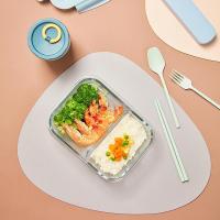 共禾京品玻璃饭盒分隔型可微波炉加热上班族碗带盖便当密封保鲜盒 经典蓝