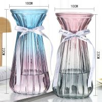 花瓶摆件客厅插花干花餐桌满天星大号水养器皿玻璃透明北欧富贵竹 22收腰蓝紫+22收腰红灰