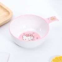儿童碗可爱卡通幼儿园宝宝吃饭碗水杯子家用防摔密胺仿瓷餐具套装 把柄碗 单碗 粉凯蒂