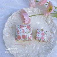 复古陶瓷带盖首饰收纳盒戒指项链耳环小盒子梳妆台桌面摆件胭脂盒 粉色小号 方形