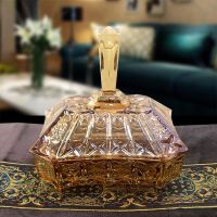 创意欧式玻璃糖果罐带盖储物罐干果罐客厅茶几餐厅装饰品摆件糖缸 长方形 琥珀色