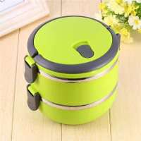 不锈钢饭盒上班族女学生加高加厚大容量便当盒多层便携保温桶 亚光绿 单层(无赠品)