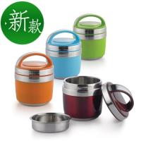 精品00不锈钢玲珑保温提锅便携双层炫彩迷你小提锅彩色饭盒饭桶饭 酒红色 1.3升