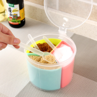 降价调料盒创意多功能家用塑料多格厨房用品套装4格调味盒子 圆形三格调味盒(内盒颜色随机)