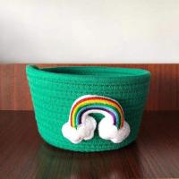 卡通可爱桌面遥控器收纳框玄关钥匙化妆品收纳筐棉线床头置物篮筐 绿色