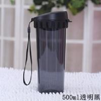 特百惠水杯380ml防漏带盖滤网提绳茶韵500/430ml杯子 500ml透明黑+杯帖杯刷_