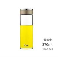 希诺玻璃杯男女士茶水杯便携防漏单层大容量车载透明水晶杯子 xn7568香槟金 370ml 无赠品