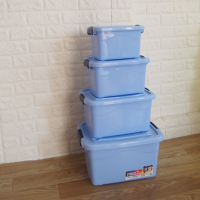 透明大中小号规纳盒子收纳箱塑料整理箱储物箱盒套装有盖加厚胶箱 蓝 8L( 28*19*17)cm