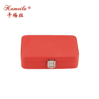 韩国公主小首饰盒 简约耳环便携饰品盒 时尚环保pu饰品收纳整理盒 大红色