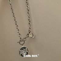 通体钢制街头港风嘻哈粗项链大圆牌OT扣英文字母朋克军牌毛衣链 英文圆牌项链