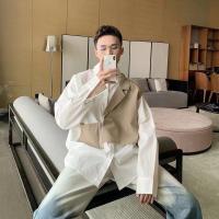 高级感小众拼接设计感轻奢拼接衬衫假两件长袖套马甲男装穿搭衬衣 jcf189(假二件 白色) M