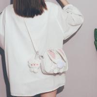 可爱兔子帆布包包女斜挎2021新款潮ins日系小清新少女学生单肩包 白色[收藏优先发货] 单包无装饰无挂件