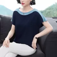 唯品会特卖品牌折扣店女装专柜撤柜清仓剪标大牌夏装条纹tT恤 深蓝色6592 M建议85-98斤