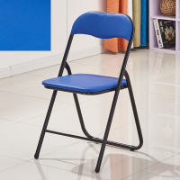 家用折叠椅凳子靠背椅便携椅宿舍电脑椅会议椅办公椅子培训椅餐椅 蓝色 时尚款后连腿木板底座