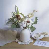 云南天然苹果尤加利叶棉花玫瑰干花混搭小清新ins家居摆设小米果 01 白芝麻花混搭+矮陶瓶