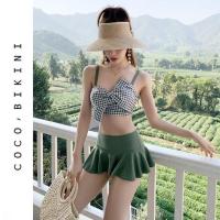 游泳衣女学生遮肚显瘦ins风超仙性感比基尼裙式保守分体小胸聚拢 图片色 M