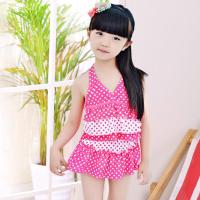 中小童可爱分体蛋糕裙儿童泳衣女孩宝宝公主裙式卡哇伊泳装泡温泉 玫红色 点点 130 适合体重40-55斤