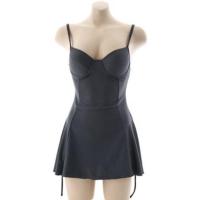 韩版少女游泳衣女连体裙式三角保守显瘦遮肚钢托聚拢海边度假泳装 黑色 L