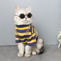 猫咪衣服春夏薄款可爱狗狗小型犬T恤潮牌宠物猫服饰英短蓝猫衣服 撞色条纹T恤 XS