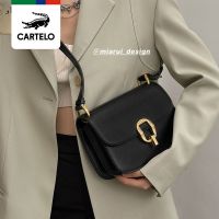 卡帝乐鳄鱼高级感腋下包风琴小方包单肩斜挎小包包女包2021新款潮 黑色