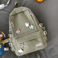 双肩包2021新款韩版大学生高中森系书包女小学生可爱少女清新背包 绿色(不带挂件)