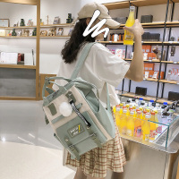 双肩包2021新款ins风书包女韩版高中学生初中生大容量高颜值背包 浅绿色 1076#[带毛球挂件]